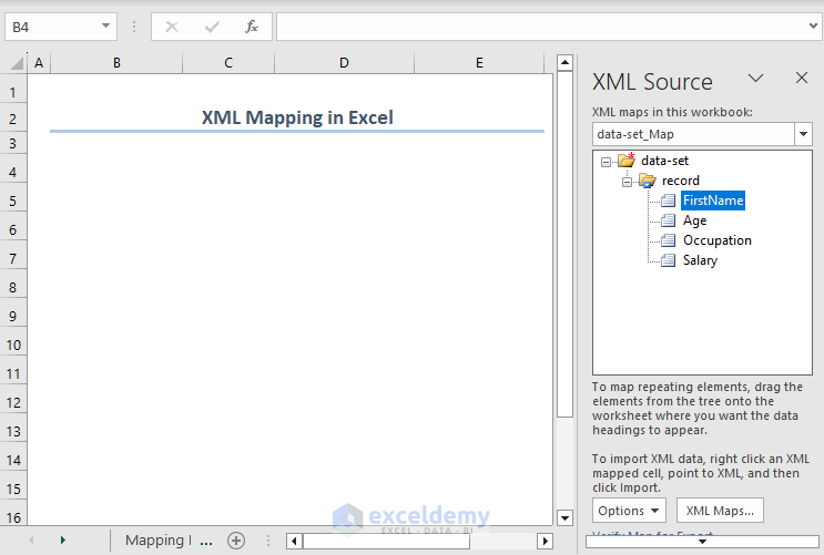 XML Source Task Pane