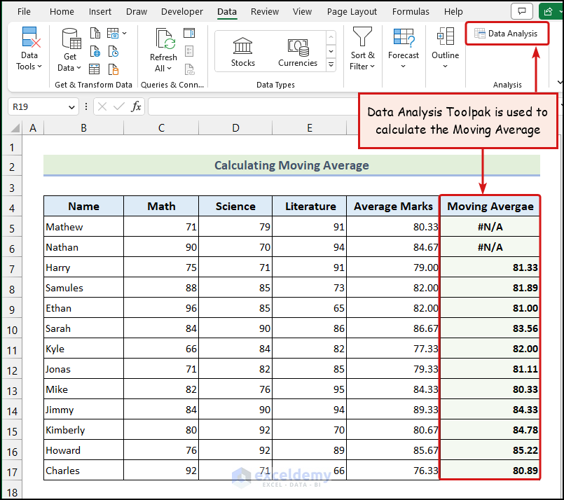 Utilizing Data Analysis ToolPak to Calculate Moving Average