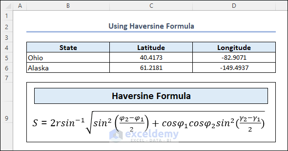Distance Formula in Excel