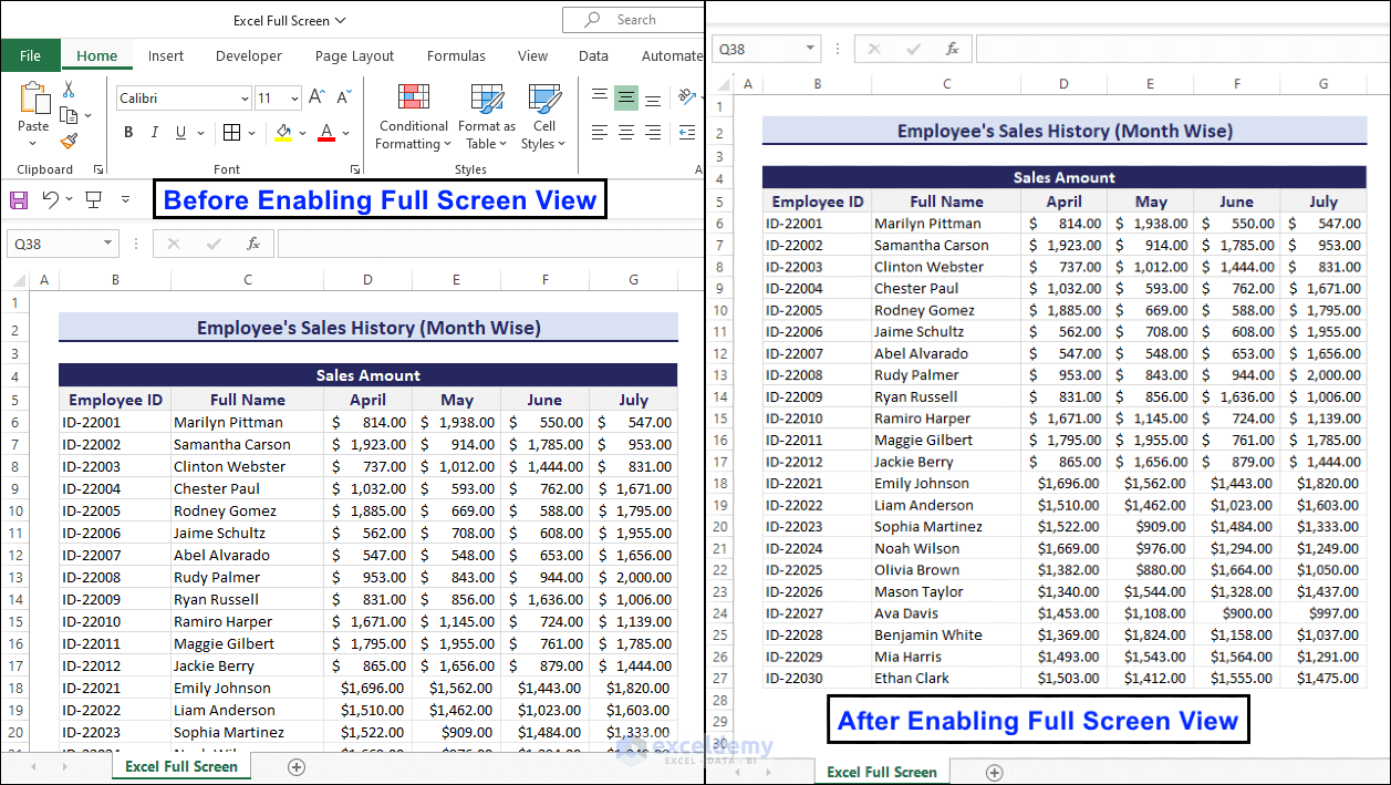 Excel full screen