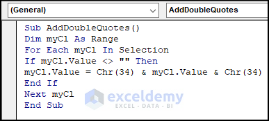 11.1- VBA code to insert double quotes