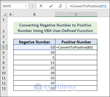 Insert the given equation with User-defined function in cell C5