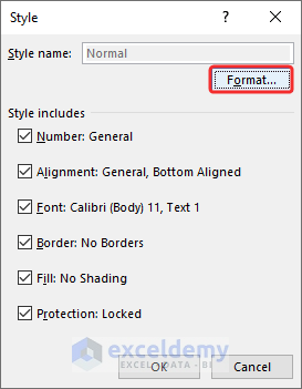 Format option in Style dialog box