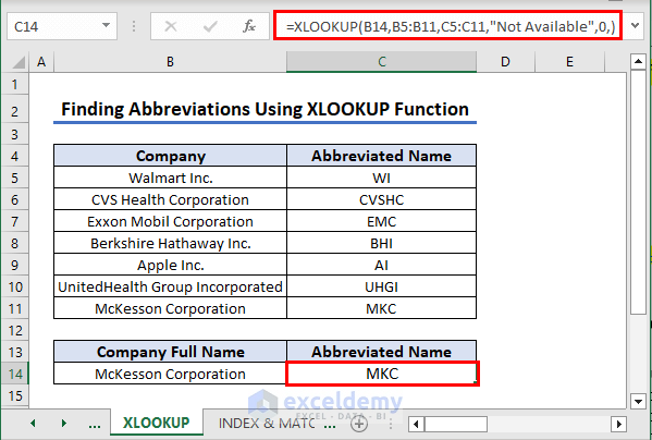 Finiding Abbreviation Using XLOOKUP Function
