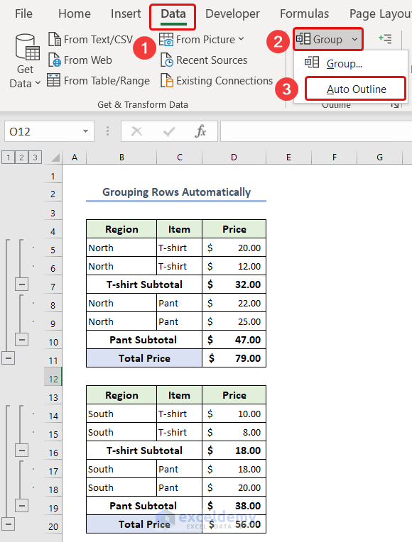 Grouping rows automatically using Auto Outline