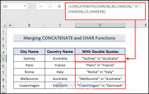 16- adding double quotes with CONCATENATE and CHAR functions in Excel