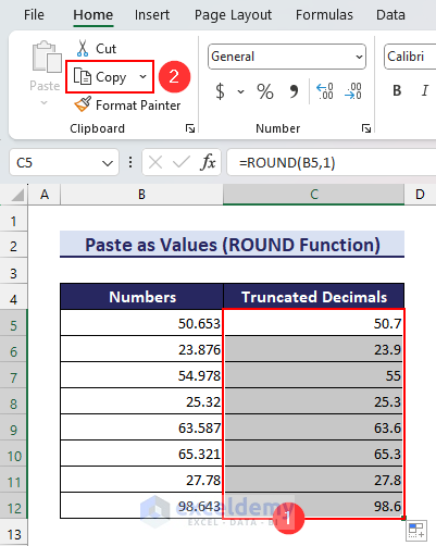 Copying the rounded values