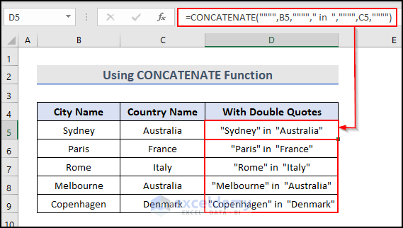 18- using CONCATENATE function to add double quotes