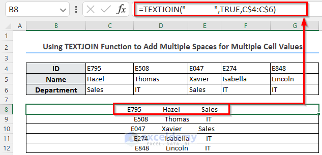 Using TEXTJOIN Function to add spaces