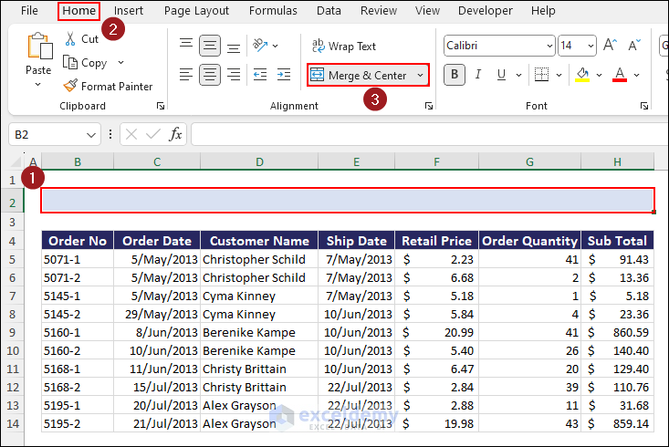 Select the Merge & Center feature