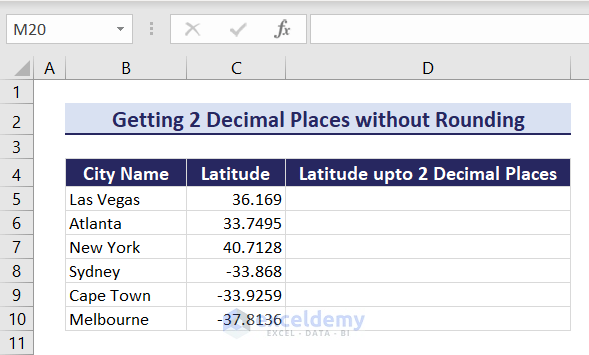 Dataset of Getting 2 Decimal Places without rounding in Excel