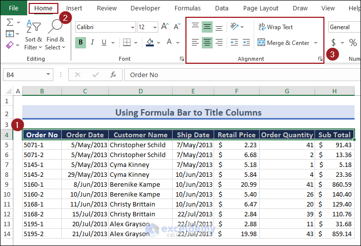 Apply Alignment group to format title columns