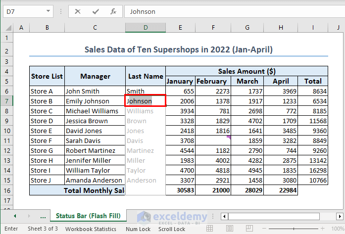 Showing Flash Fill Type Inside Status Bar in Excel