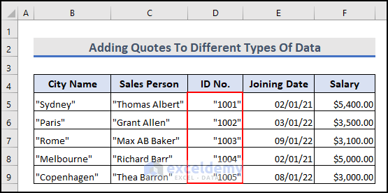 23- added double quotes around ID using custom number formatting