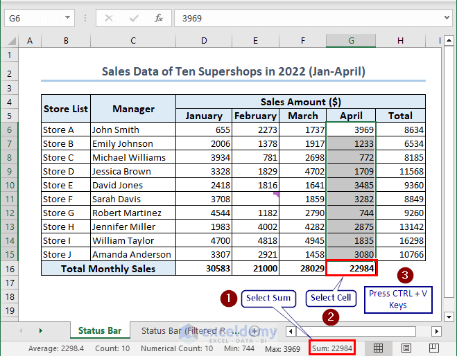 Copying Data from Status Bar in Excel