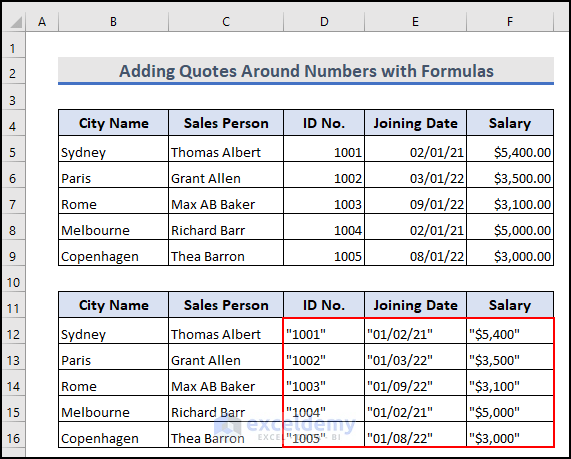 27- added quotes around numbers in Excel with formulas