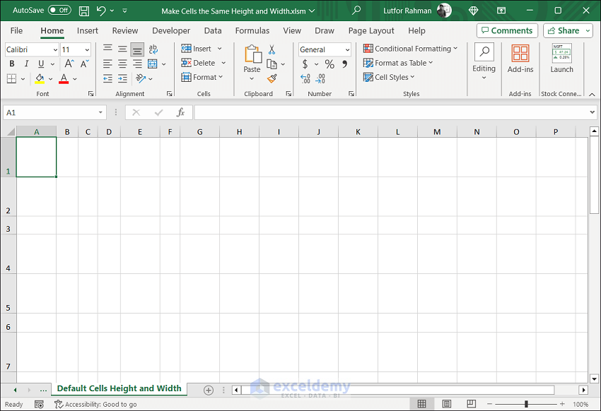 Initial Excel Sheet to Change Back to Default Cells Height and Width