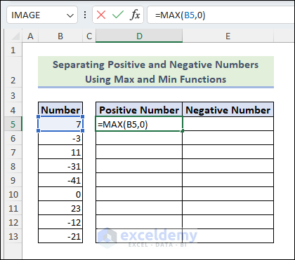 Choose cell D5 and insert the given formula