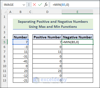 Choose cell E5 and insert the given formula