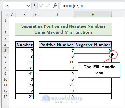 Find the Fill Handle icon of cell E5