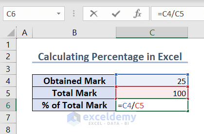 Entering formula to calculate percentage in Excel
