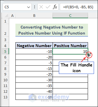 Hover the mouse cursor over the right bottom corner of cell C5 to find the Fill Handle icon