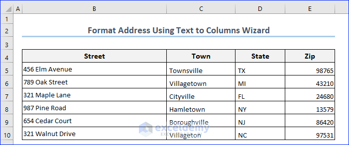 Output of Text to Columns Wizard