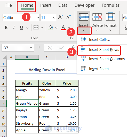 Adding Rows in Excel