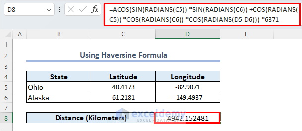 Distance Formula in Excel (4 Examples to Calculate) - ExcelDemy