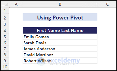 Dataset for using power pivot to switch first and last name in Excel with comma