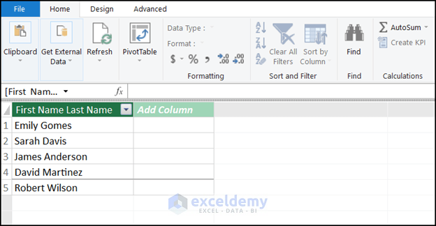 using power pivot to switch first and last name in Excel with comma
