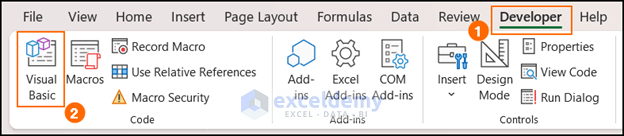 Developer tab of Excel