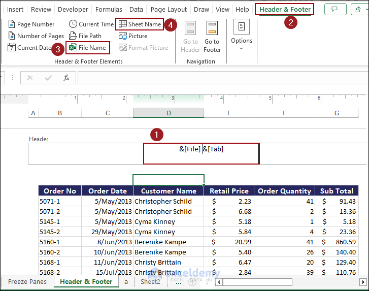 Select File Name and Sheet Name features