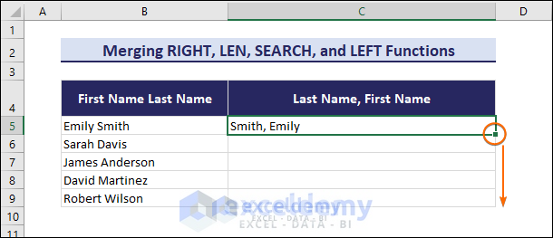 Using Excel formula to reverse names