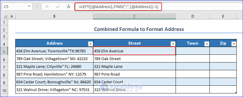 Finding Street Address From Table