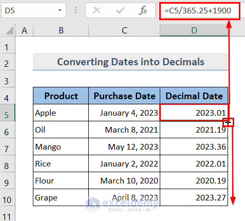 Converting Date into decimal