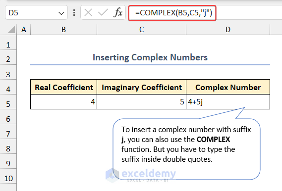 Inserting complex number with suffix j