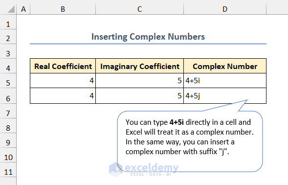 Inserting complex numbers in Excel