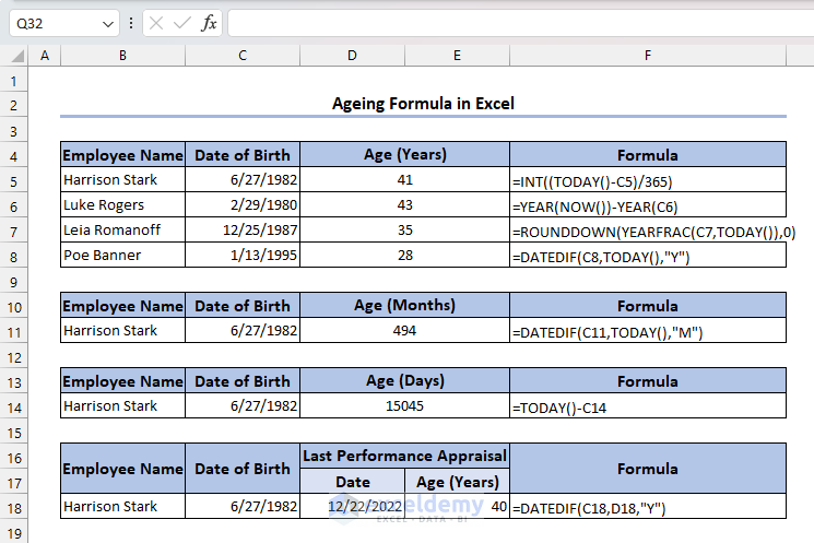 Overview of Ageing Formula in Excel