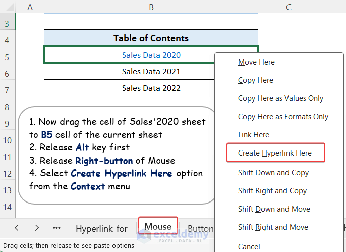 Creating hyperlink from the context menu