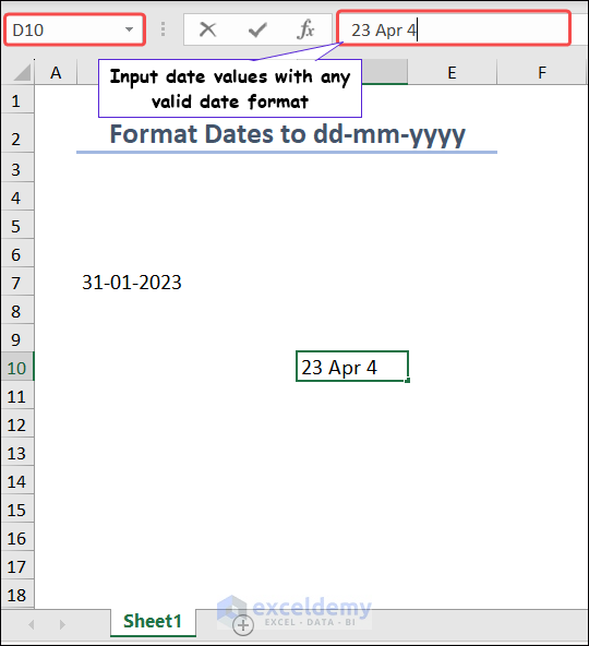 insert a date value with valid date format