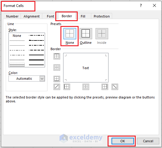 remove borders from excel cells using format cells dialog box
