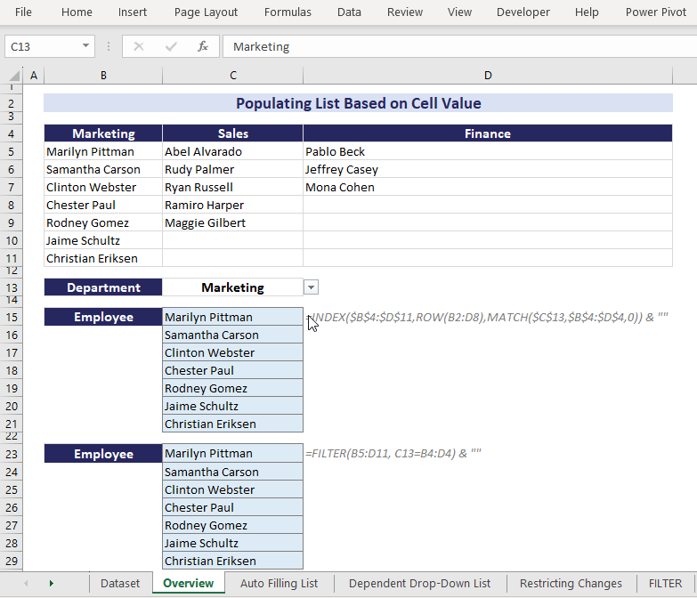 Excel Populate List Based on Cell Value