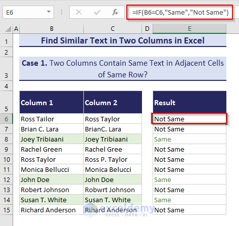 Overview to Find Similar Text in Two Columns Using Excel IF Function