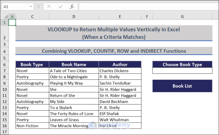 Dataset to Apply VLOOKUP to Return Multiple Values Vertically in Excel
