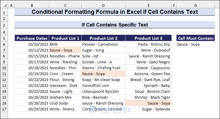Conditional Formatting to highlight cells if they contain specific text