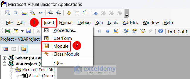 Inserting a Module in Visual Basic Editor