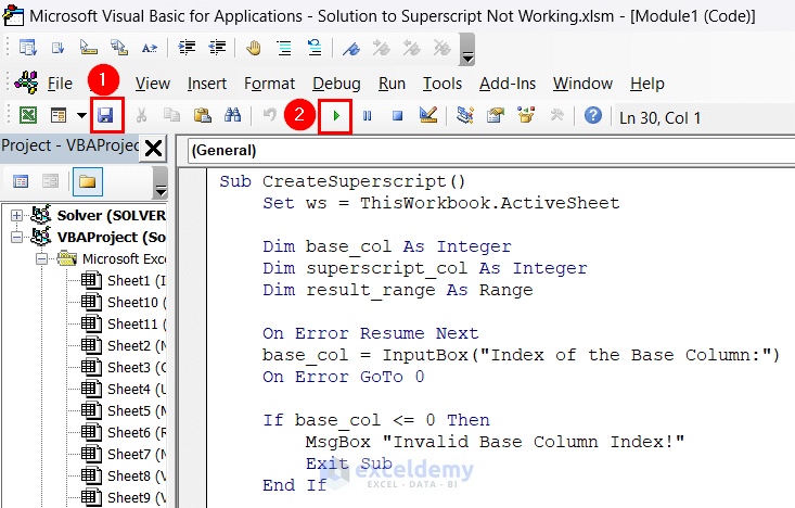 VBA Code to Fix Superscript Not Working in Excel