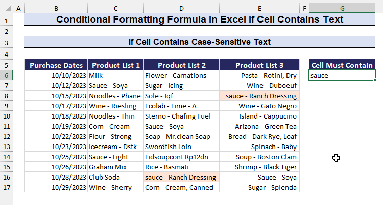 Conditional Formatting to highlight cells if they contain case-sensitive text