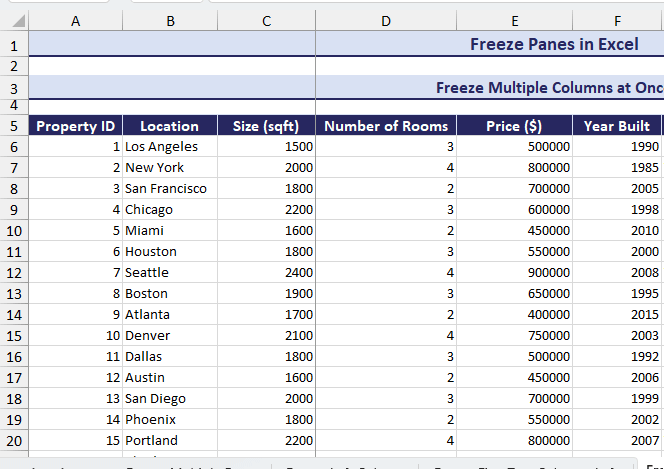 freezing multiple columns using the freeze panes option in Excel